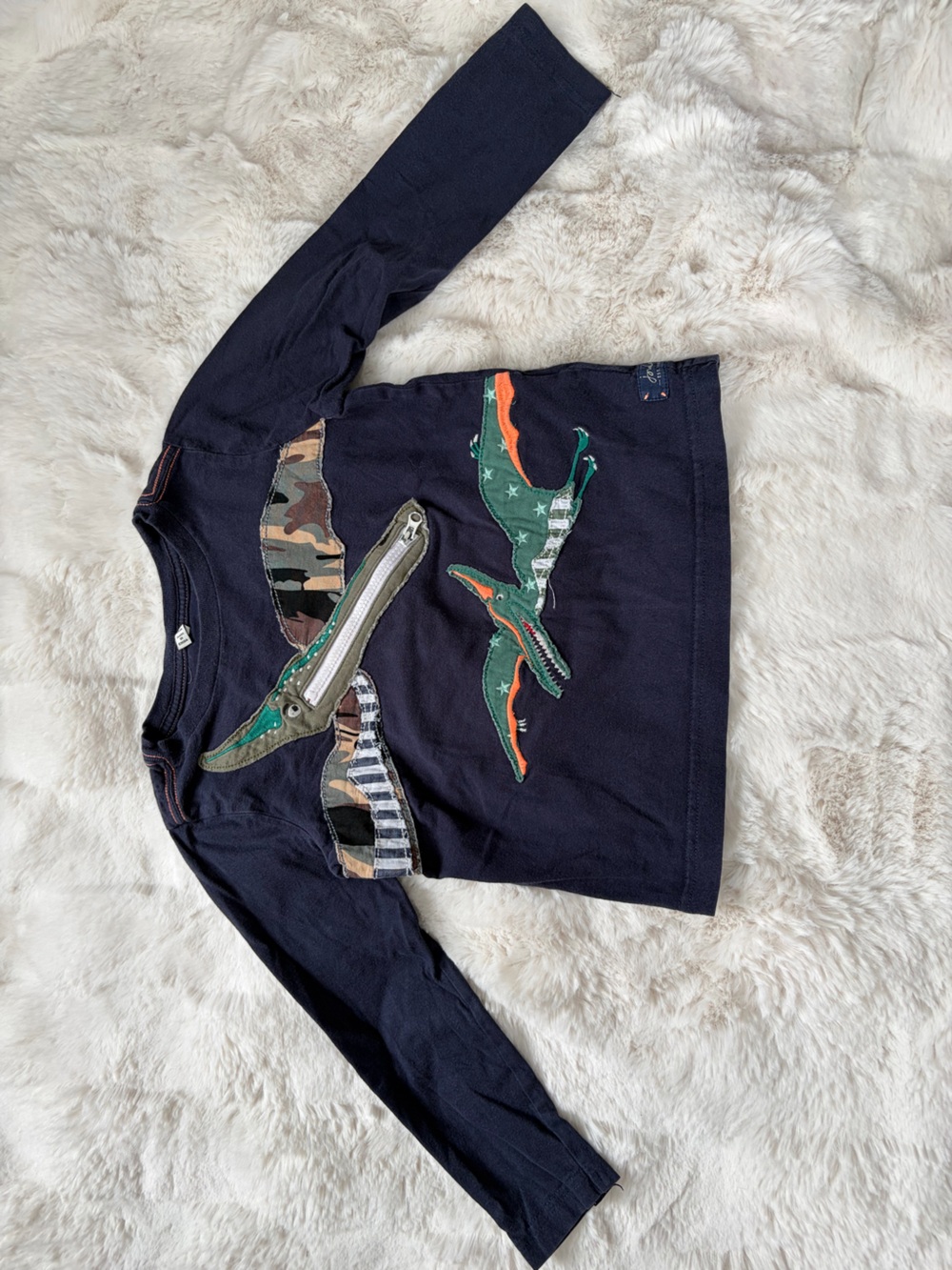 Joules Navy Dinosaur Applique Long-Sleeve Shirt